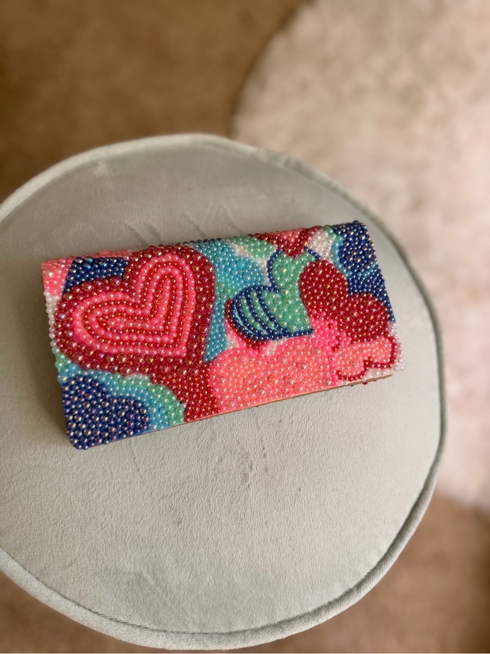 Custom Beaded Heart Card Holder Wallet - Pink & Blue - Picture 4 of 5